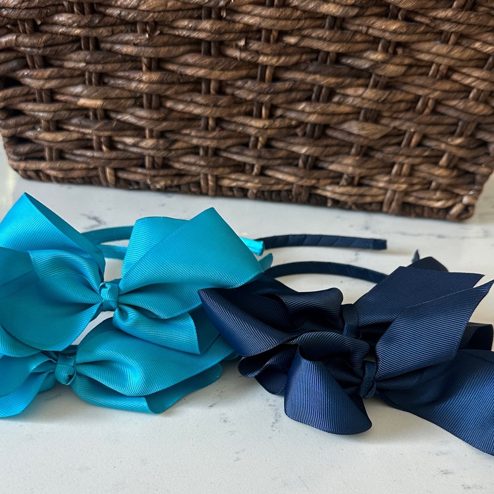 Set of 2 Kids Bow Headbands - Blue and Navy - Picture 1 of 4